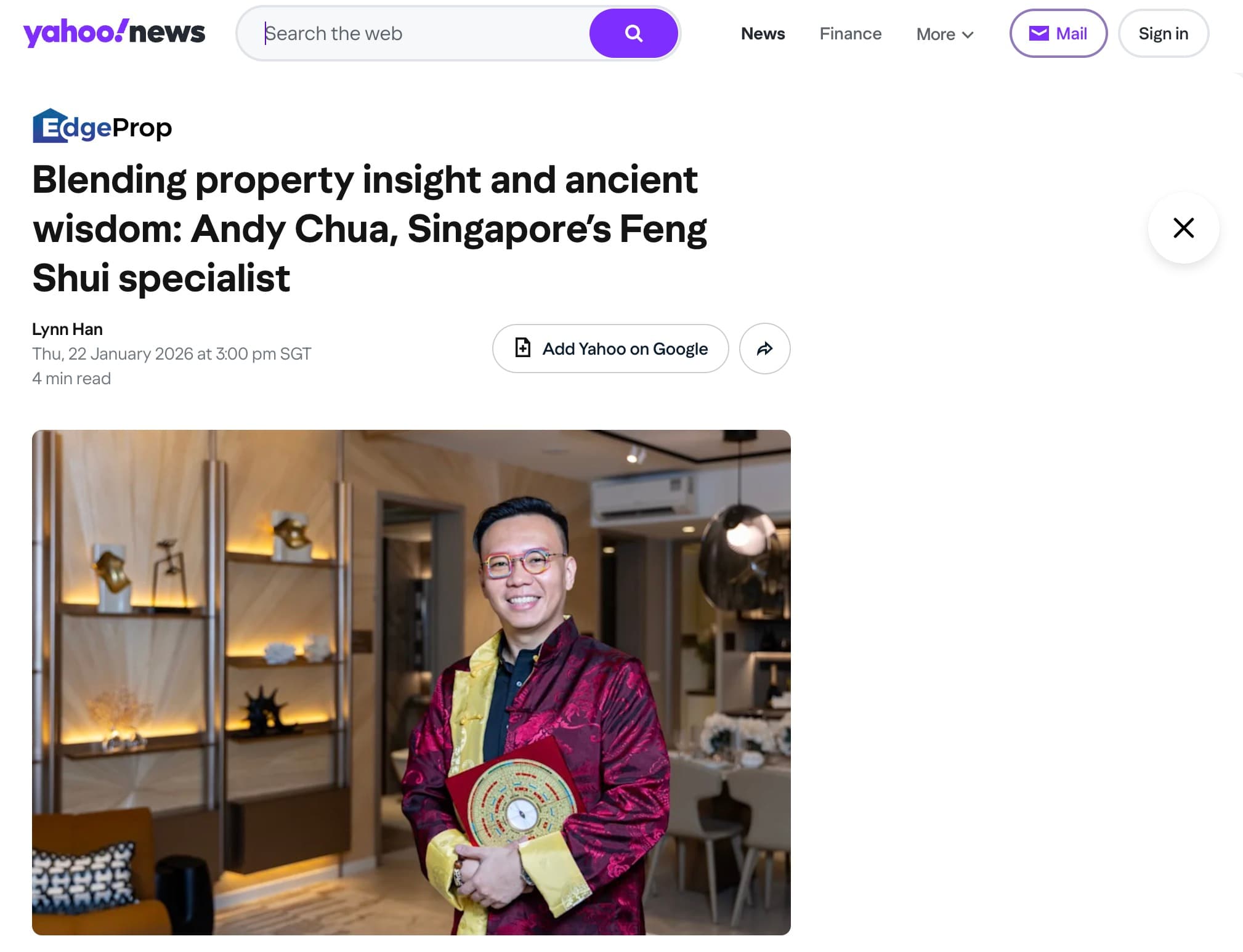 Blending property insight and ancient wisdom: Andy Chua, Singapore’s Feng Shui specialist